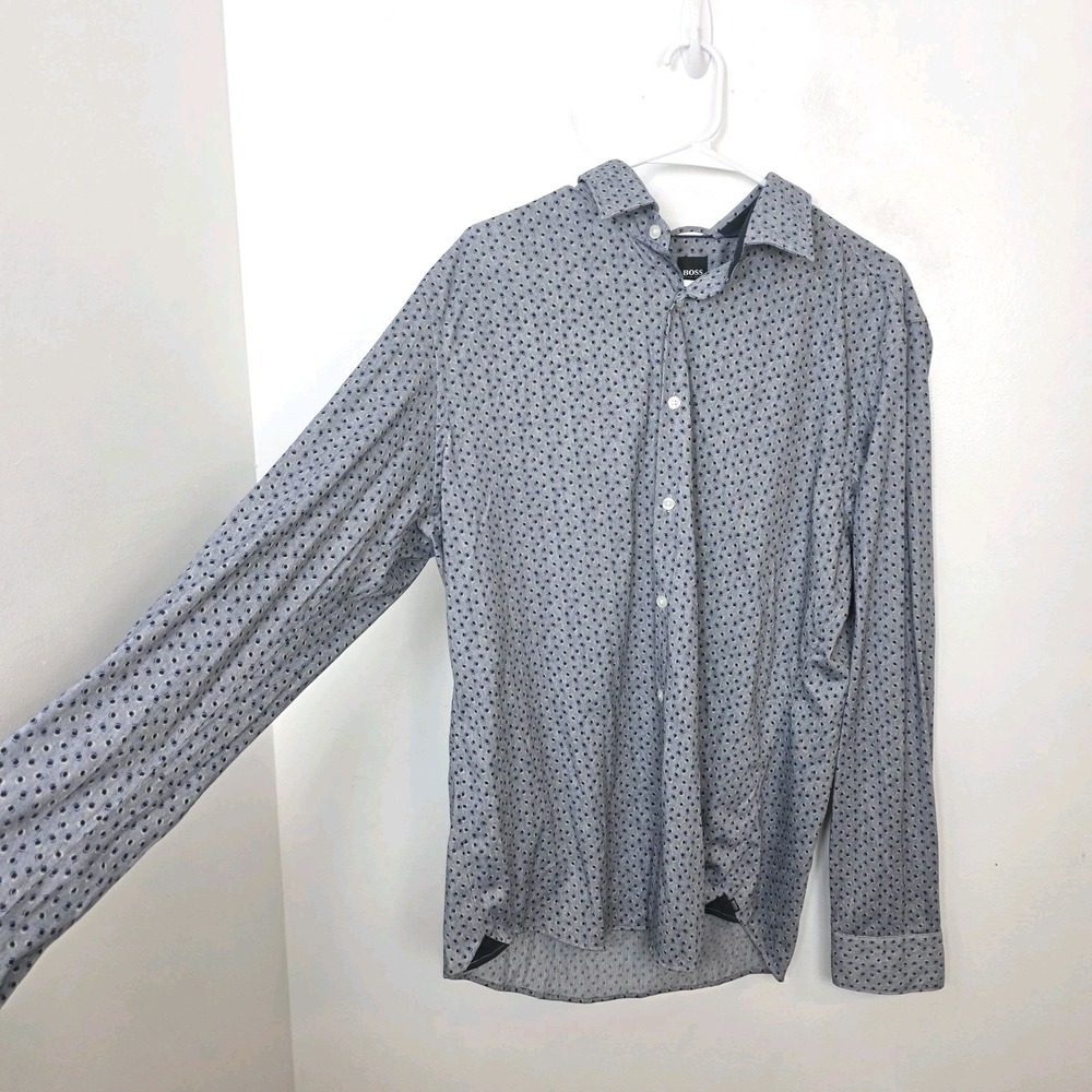 Boss Hugo Boss Light Blue Patterned Regular Fit Long Sleeve Button Up Shirt XL